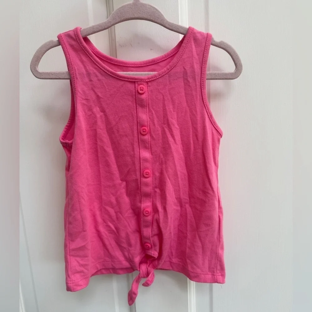 The Children's Place 2T Girls Button Down Pink Tank Top with Tie Front Detail